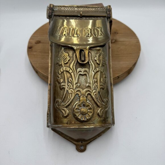 Vintage Ornate Solid Brass Mailbox, Wall Mounted Letter Box Mail Holder, Peekab - Picture 1 of 16
